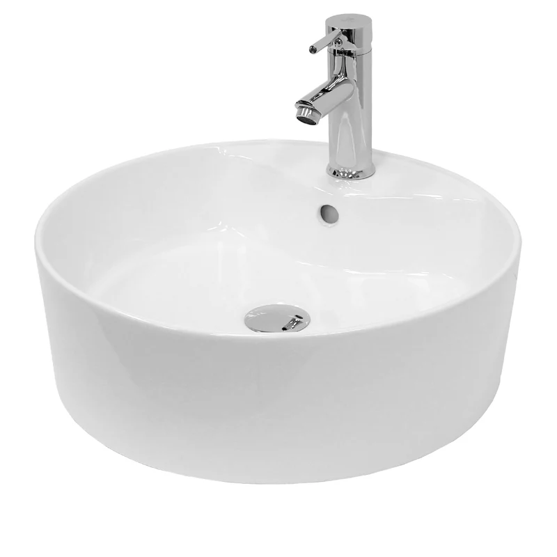 Waschbecken inkl. Ablaufgarnitur Silber mit Überlauf Ø 46x15,5 cm Weiß aus Keramik LuxeBath