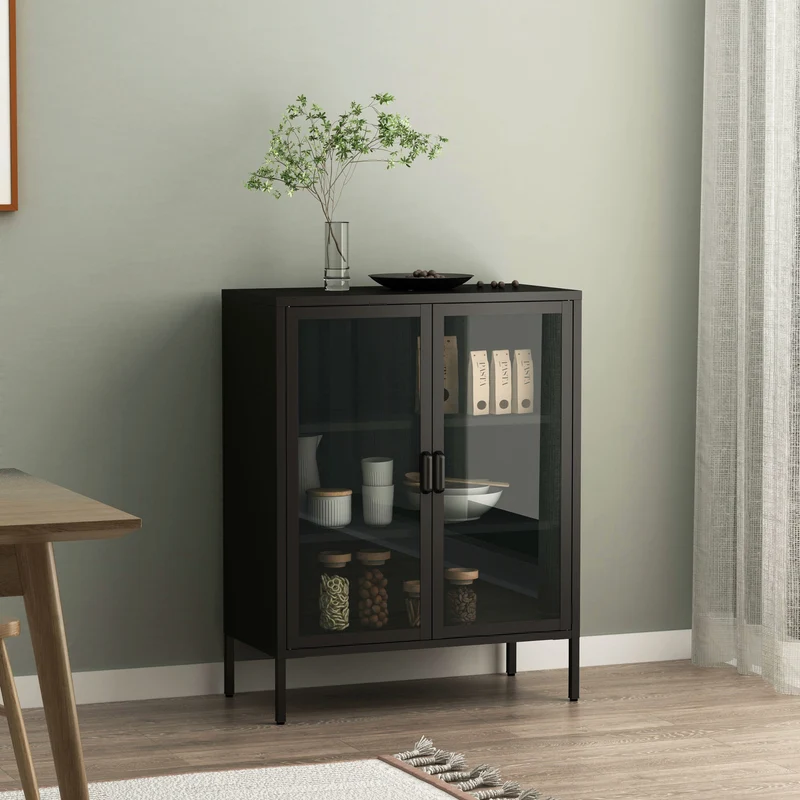 Sideboard Fauske mit Glastüren in versch. Farben [en.casa]