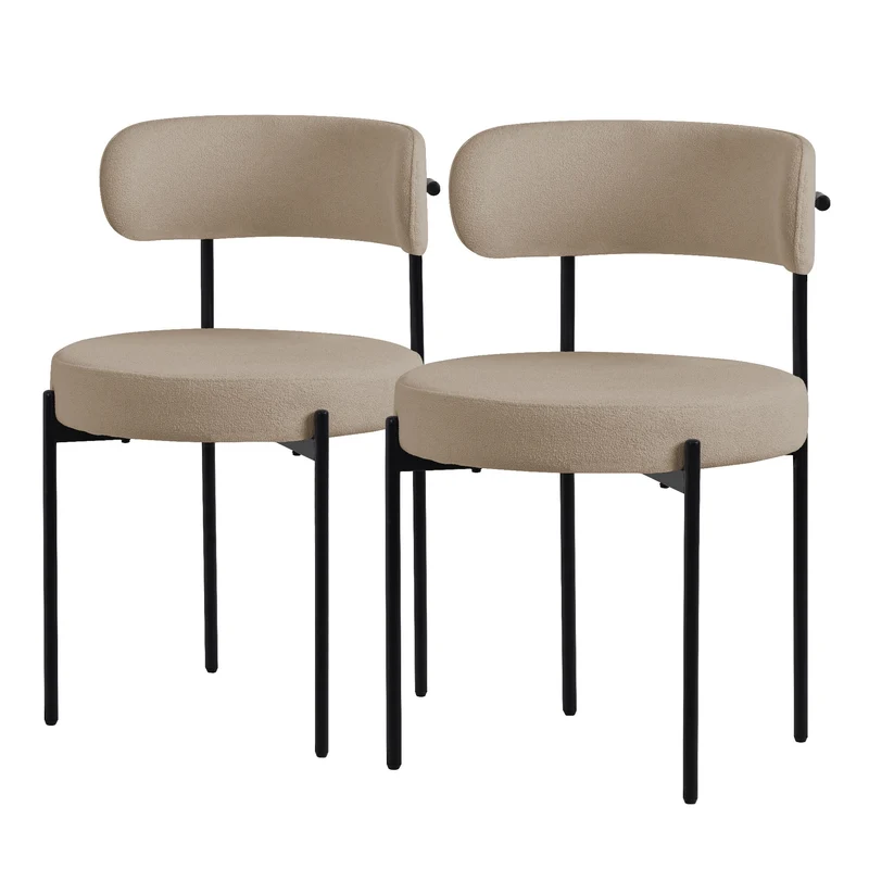 B-Ware Esszimmerstuhl 2er Set mit Teddystoff mit Rückenlehne Braun Küchenstuhl ML-Design