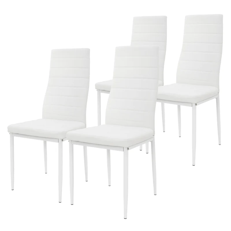 Esszimmerstühle 4er Set, Kunstleder-Bezug, Weiß, Polsterstuhl mit Metallbeinen ML-Design