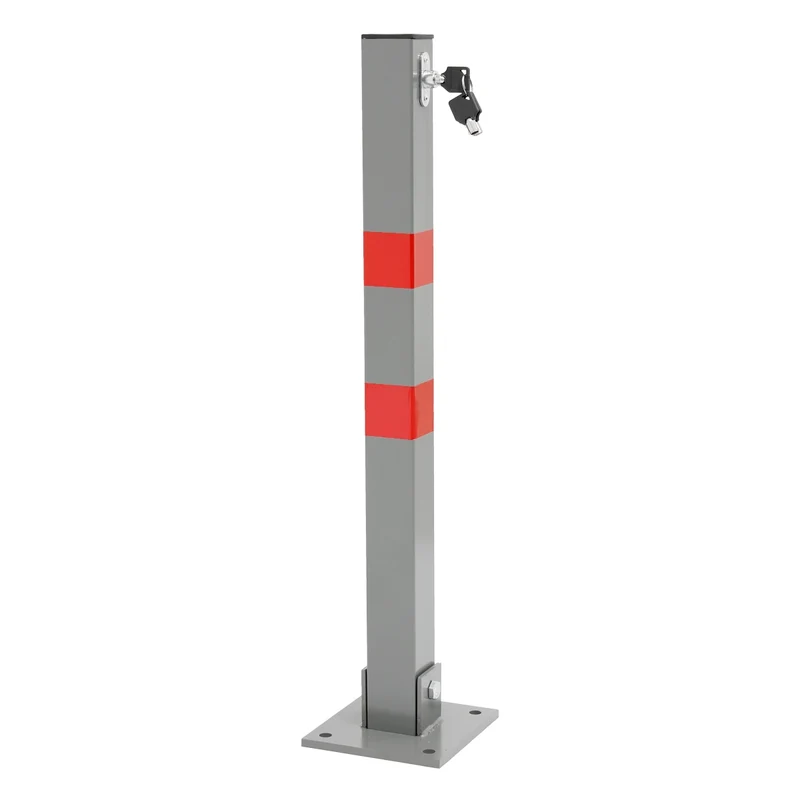 Parkplatzsperre Set 70 cm eckig mit Roten Warnstreifen und 3 Schlüssel aus Stahl