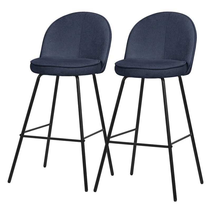 B-Ware Barhocker 2er Set Dunkelblau 52x102x50 cm mit Rückenlehne und Fußstütze bis 120 kg ML-Design