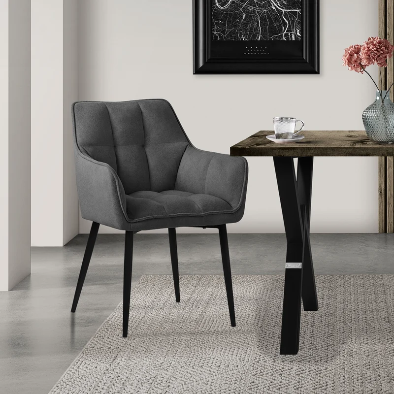B-Ware Esszimmerstuhl Dunkelgrau aus Frotteestoff mit dickem gepolsterter Sitz ML-Design
