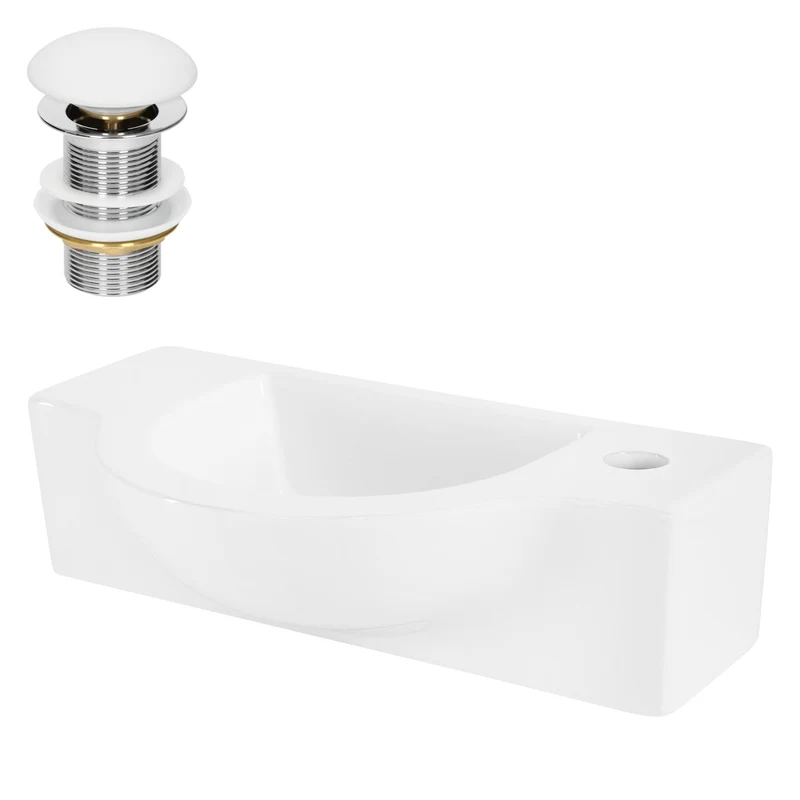 Waschbecken inkl. Ablaufgarnitur Weiß ohne Überlauf 44,5x25,5x12 cm Weiß aus Keramik Linksbündig LuxeBath