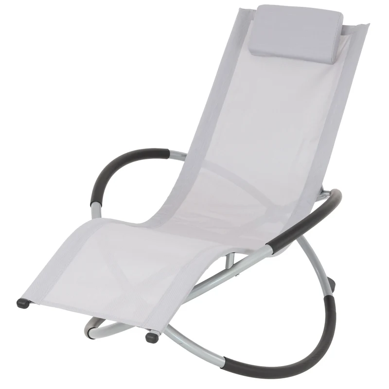 B-Ware Schaukelliege mit Kopfstütze 155x45x125 cm Hellgrau aus Polyester mit Stahlrahmen