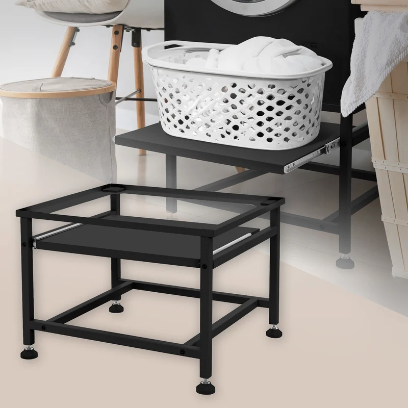 B-Ware Waschmaschinen Untergestell Unterschrank 62,5x50,1x40,5 cm mit ausziehbarer Ablage in Schwarz ML-Design