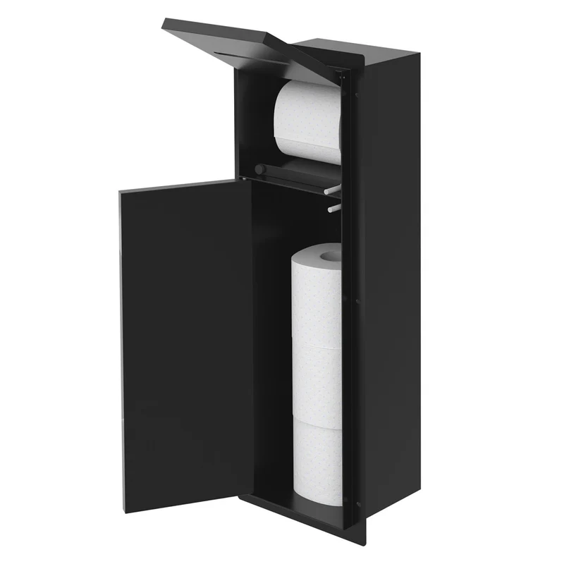 B-Ware Unterputz-Schrankmodul 60x20x14 cm, Schwarz matt, Edelstahl, WC Wandnische LuxeBath