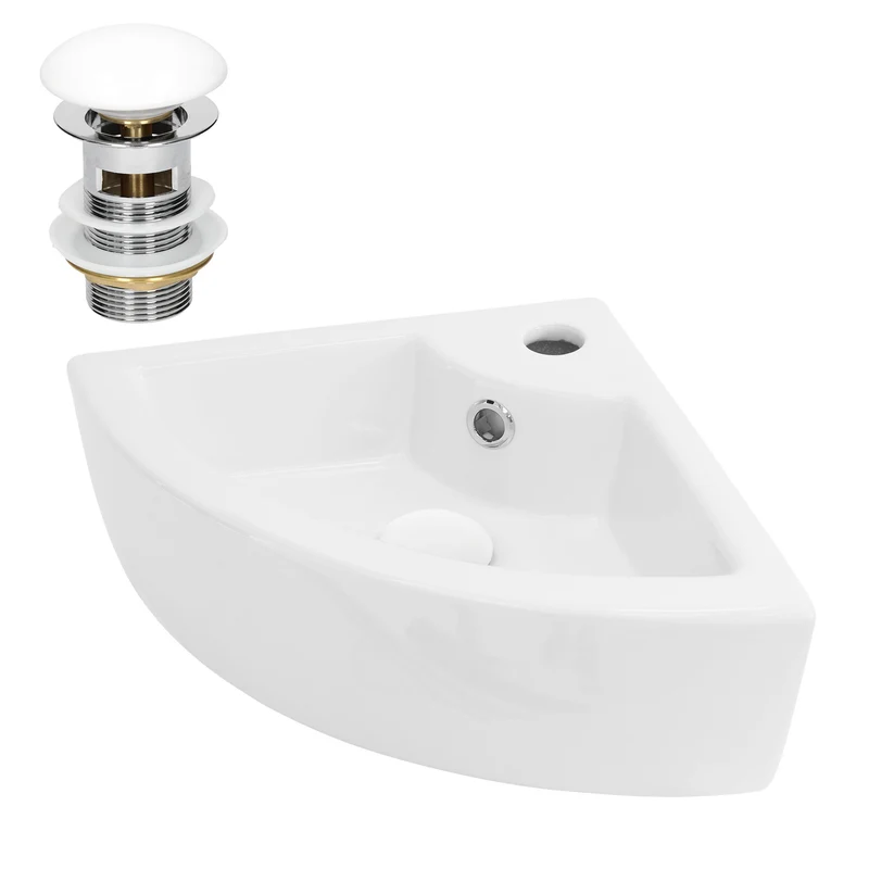 Waschbecken inkl. Ablaufgarnitur Weiß mit Überlauf 46x33x13 cm Weiß aus Keramik LuxeBath