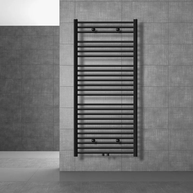 Badheizkörper Sahara 750x1500 mm Schwarz gerade mit Wand Thermostatventil LuxeBath
