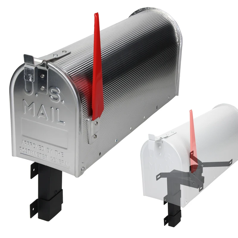 ML-Design US Mailbox mit aufrichtbarer Fahne und Wandhalterung, silber, aus Aluminium
