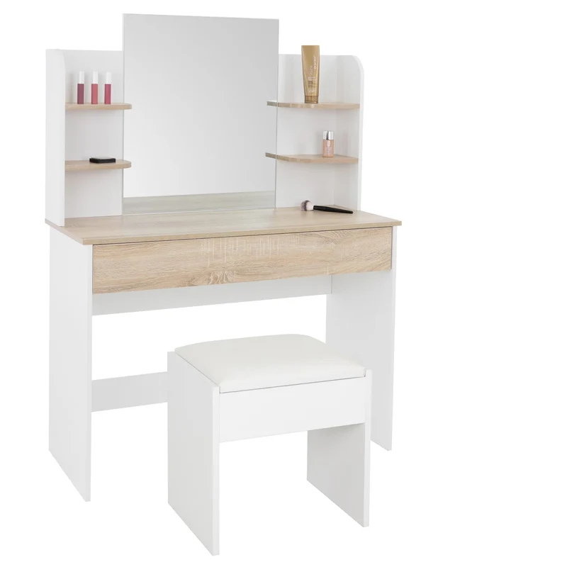 Schminktisch Frisiertisch 108x40x140 cm in Weiß mit Spiegel, Schublade & Hocker ML-Design