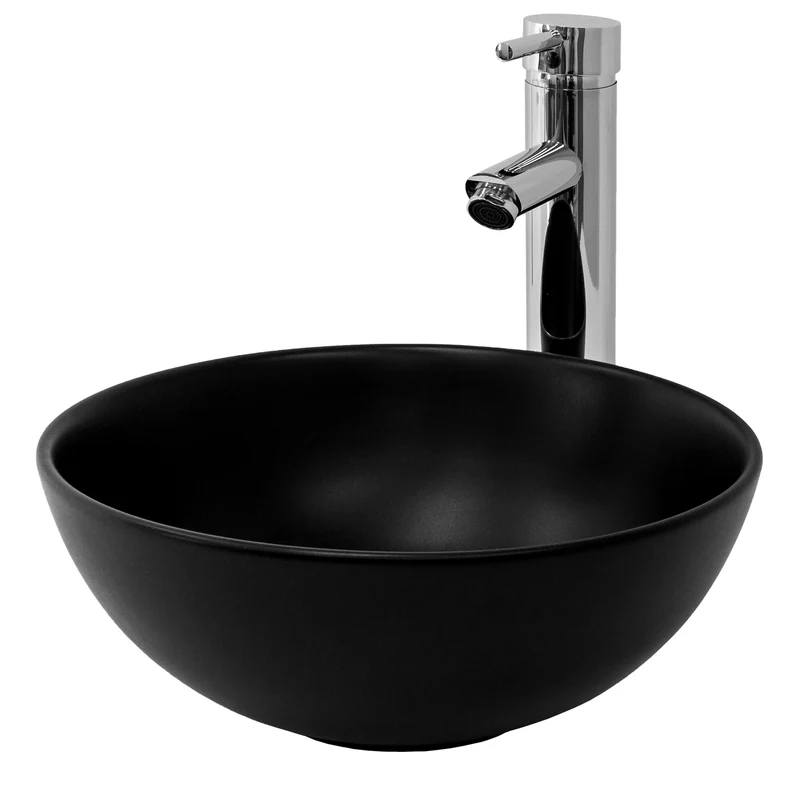 Waschbecken Rund ohne Überlauf Ø 32x13,5 cm Schwarz aus Keramik LuxeBath