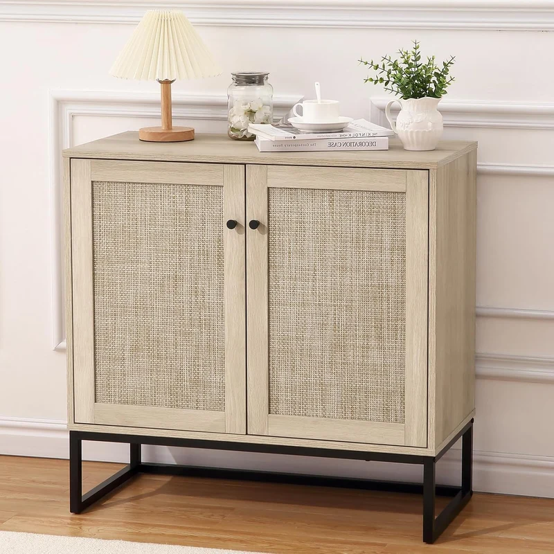 Garvee Plattenspieler-Ständer, Rattanfronten, 80 × 38 × 78 cm, für Wohnzimmer und Musikzimmer, Standardausführung