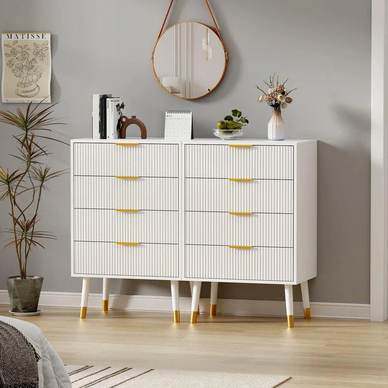 Garvee Kommode mit 4 Schubladen, 2er-Set – je 4 Schubladen, stabile Metallbeine, für Schlafzimmer und Wohnzimmer, Weiß