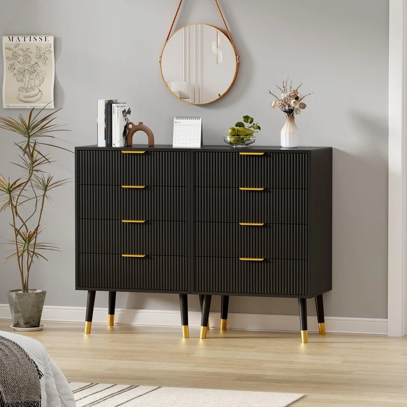 Garvee Kommode mit 4 Schubladen, 2er-Set – je 4 Schubladen, für Schlafzimmer und Wohnzimmer, Schwarz