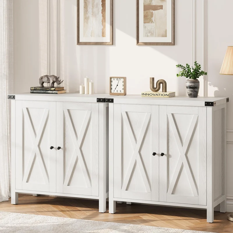 Garvee Sideboard mit 2 Türen, 2er-Set, verstellbare Regale, für Wohnzimmer und Esszimmer, Weiß