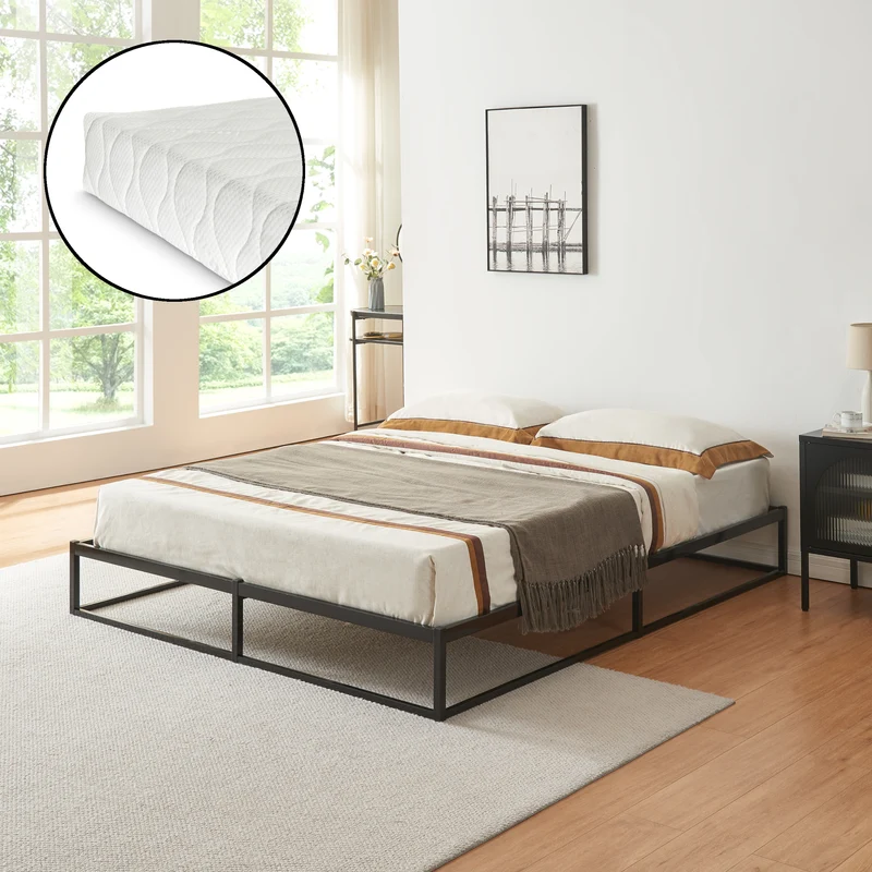 Metallbett Trerunta mit Matratze Stahl Schwarz [en.casa]