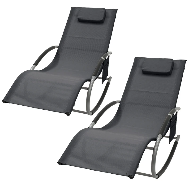 2er Set Schaukelliege mit Kopfkissen und Seitentasche Anthrazit aus Polyester und Stahl ML-Design