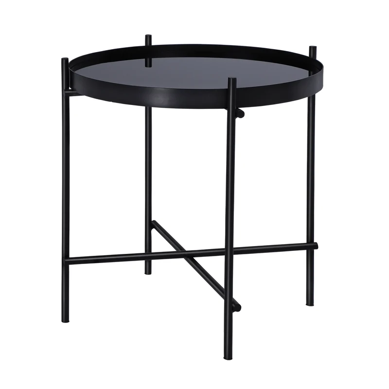 Beistelltisch Ø 43x45 cm Schwarz aus Metall und Glas WOMO-Design