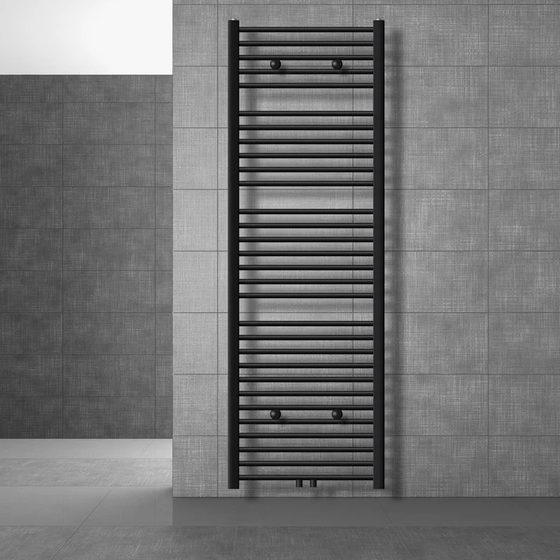 Design Badheizkörper Sahara mit Wand Thermostatventil 600x1800 mm gerade Schwarz matt Mittelanschluss LuxeBath