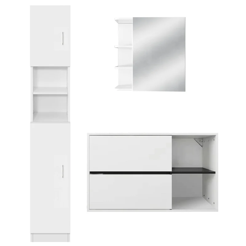 Badmöbel Set 3-Teilig modernen Stil Weiß aus Holz ML-Design