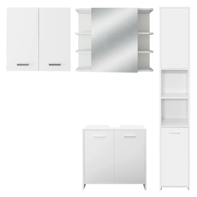 Badmöbel Set 4-Teilig modernen Stil Weiß aus Holz ML-Design