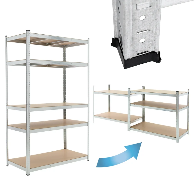 B-Ware Werkstattregal 200x120x50 cm silber aus MDF Holzfaserplatte und Metall belastbar bis 875 kg