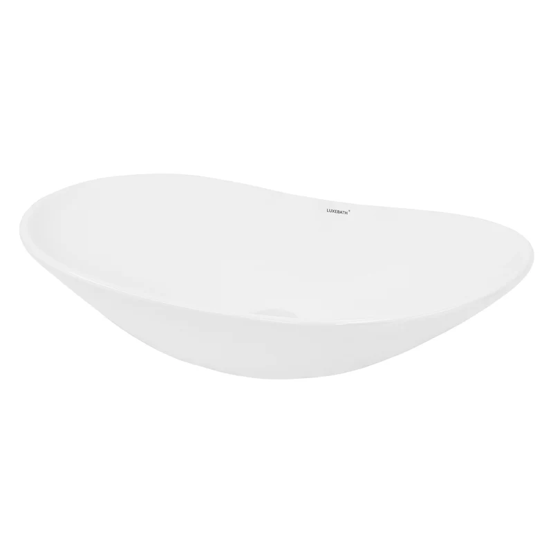 Waschbecken Oval ohne Überlauf 64x36,5x13 cm Weiß aus Keramik LuxeBath