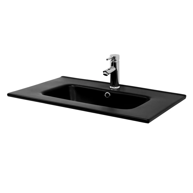 Waschbecken Eckig mit Überlauf 71x47x18 cm Schwarz aus Keramik ML-Design