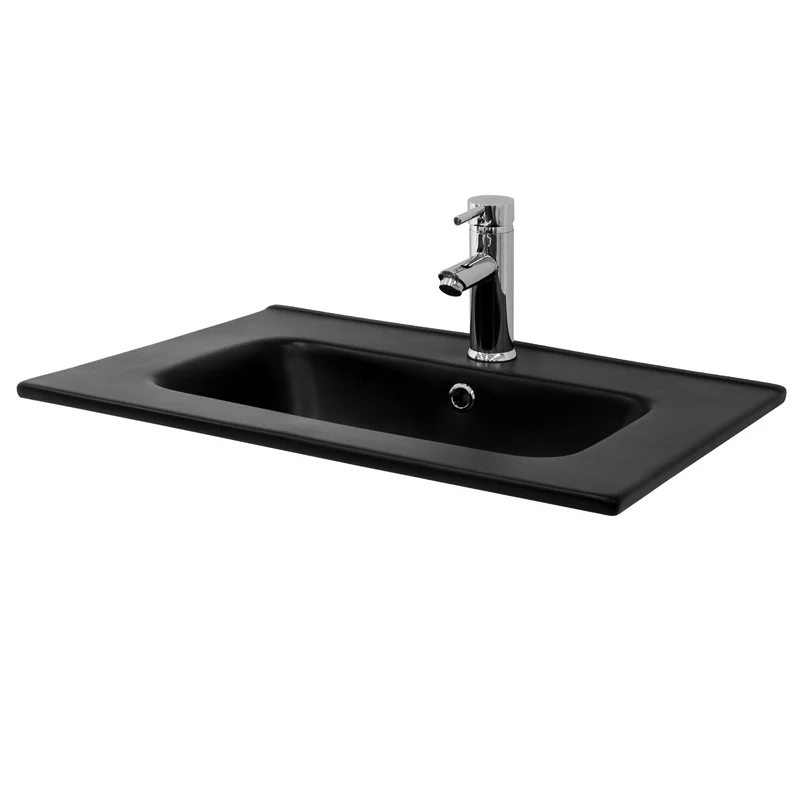 Waschbecken Eckig mit Überlauf 61x46x16,5 cm Schwarz aus Keramik ML-Design