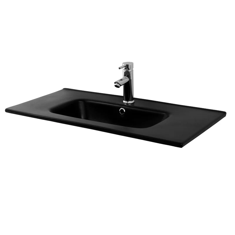 Waschbecken Eckig mit Überlauf 81x16,5x46 cm Schwarz aus Keramik ML-Design