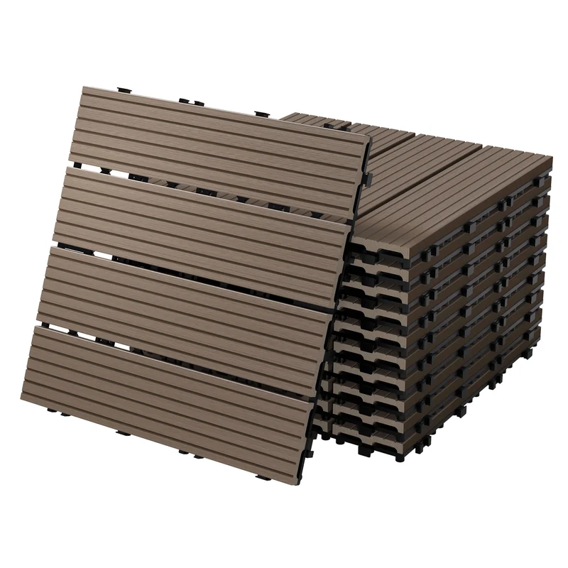 WPC Terrassenfliesen 30x30 cm 55er Set für 5m² Dunkelbraun in Holzoptik Balkon Bodenbelag mit Drainage und Klicksystem Terrassendielen Balkonfliesen