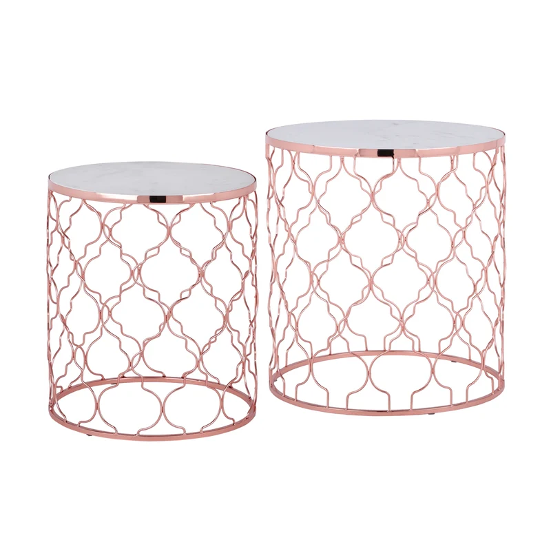 Beistelltisch 2er Set Ø 40/45 cm Weiß aus Metall und Marmor WOMO-Design