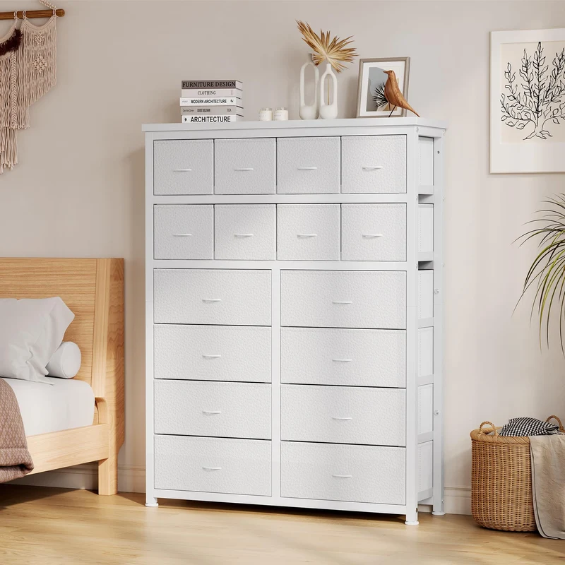 Garvee Schubladen-Organizer mit 16 Schubladen, Stoffschubladen, für Büro und Schlafzimmer, Weiß