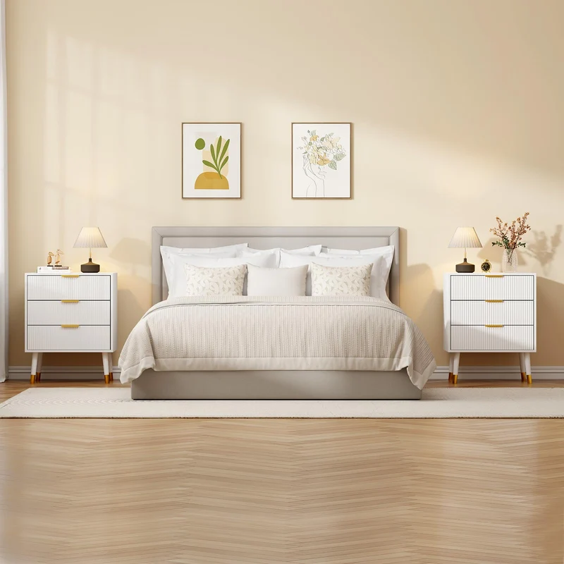 Garvee Kommode mit 3 Schubladen, 2er-Set – je 3 Schubladen, modernes Rillendesign, für Schlafzimmer und Wohnzimmer, Weiß