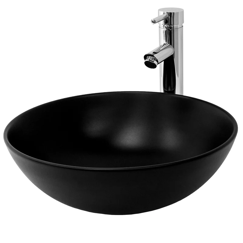 Waschbecken Rund ohne Überlauf Ø 40x14,5 cm Schwarz aus Keramik ML-Design