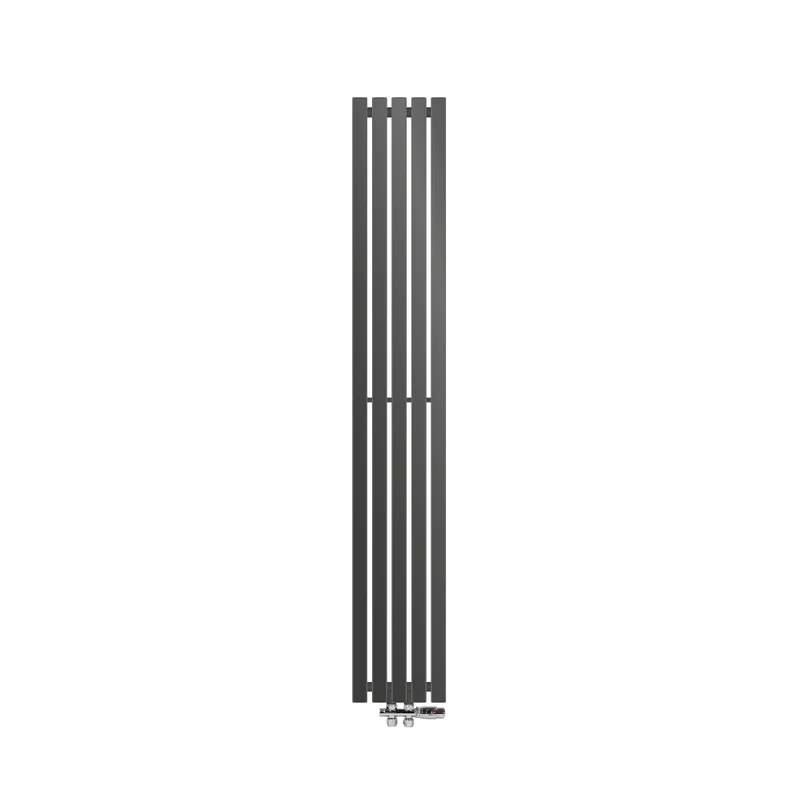 Paneelheizkörper Vertikal 260x1800 mm Anthrazit mit Mittelanschluss und Boden Anschlussgarnitur LuxeBath