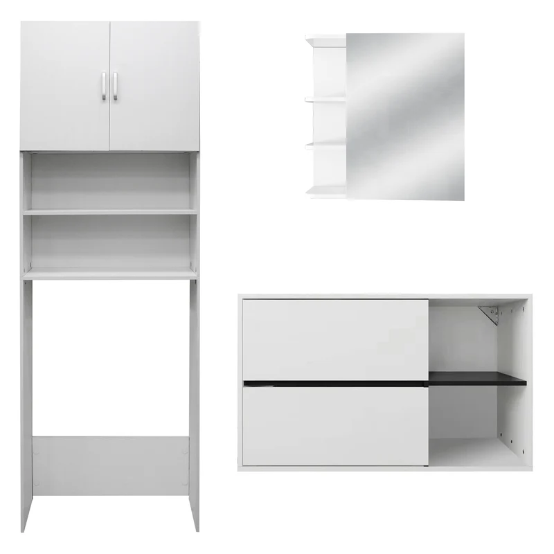Badmöbel Set 3-Teilig modernen Stil Weiß aus Holz ML-Design
