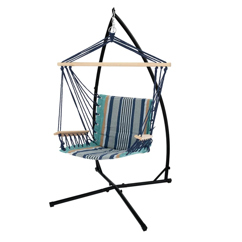 Hängesessel mit Gestell 45x100x43 cm Mehrfarbig aus Baumwolle und Hartholz