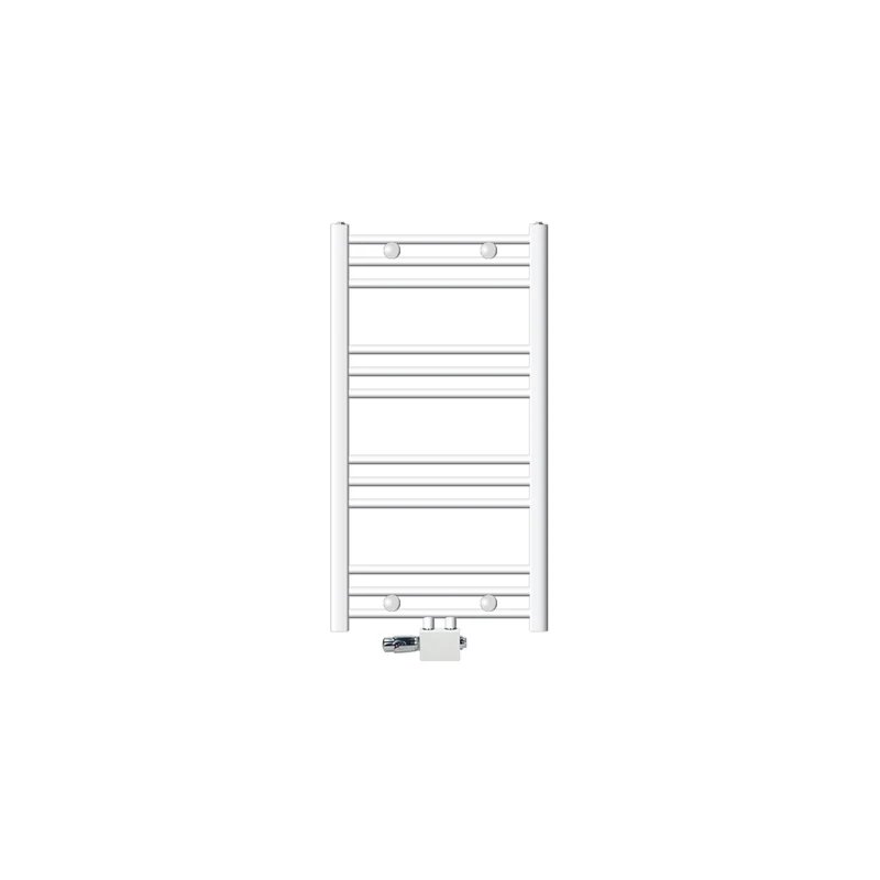 Badheizkörper 500x800 mm Weiß, gebogen, Universale Anschlussgarnitur