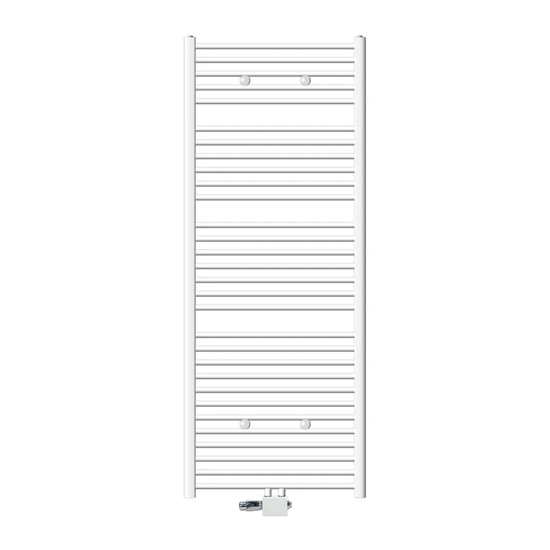 Badheizkörper Sahara 750x1800 mm Weiß gebogen mit Mittelanschluss und Universale Anschlussgarnitur LuxeBath