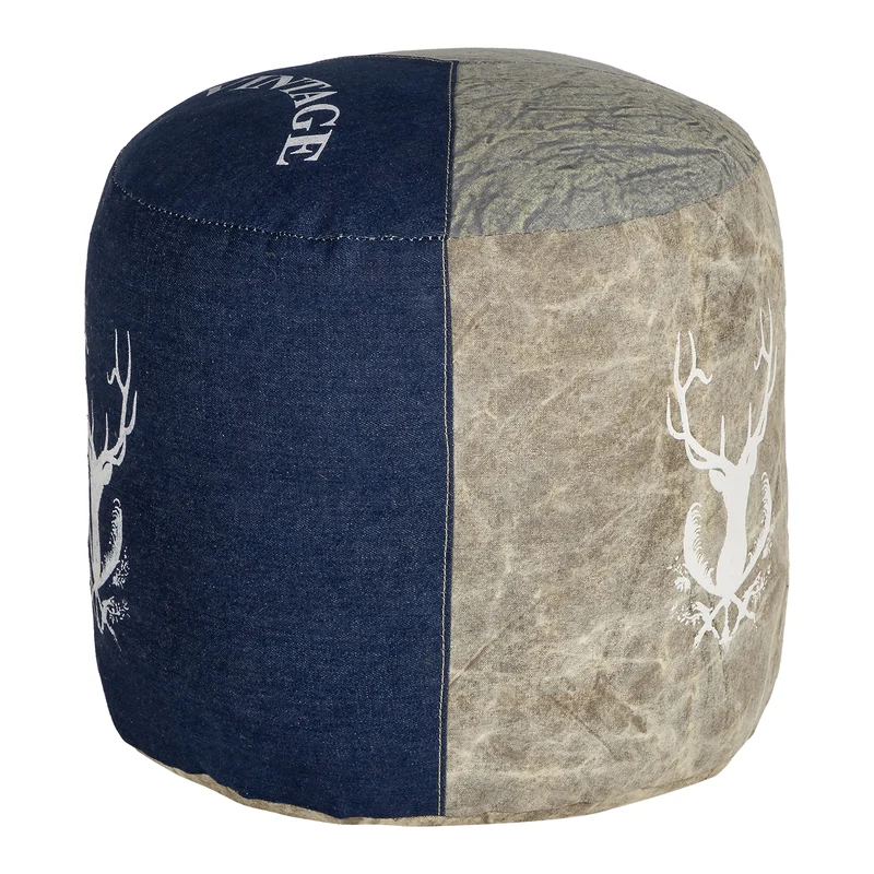 Sitzhocker rund Ø 35x43 cm Blau aus Segeltuch/Jeans mit Baumwolle Füllung WOMO-Design