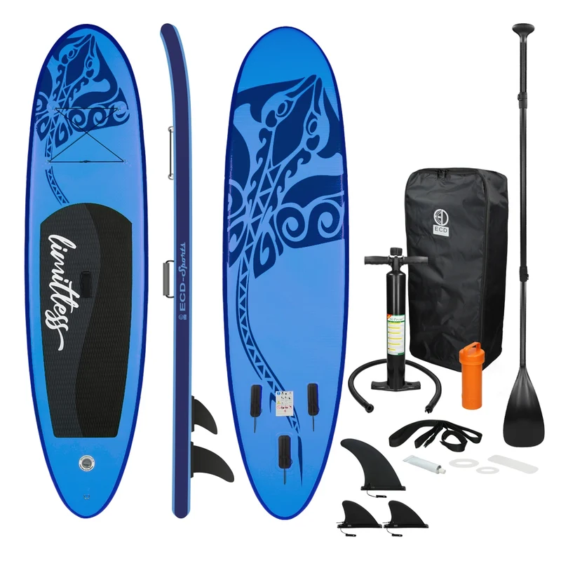 Stand Up Paddle aufblasbares SUP Board Limitless 308x76x10 in Blau aus PVC inkl. Pumpe und Tragetasche