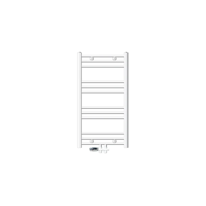Badheizkörper 500x800 mm Weiß, gebogen, Boden Anschlussgarnitur