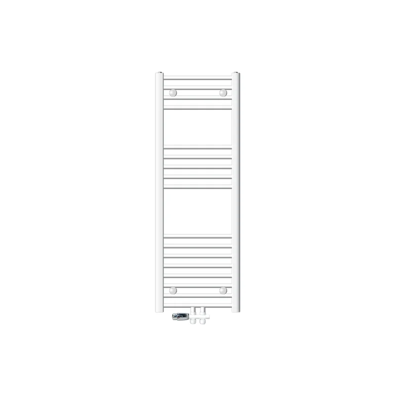 Badheizkörper Mittelanschluss 400x1200 mm Weiß gebogen mit Boden Anschlussgarnitur LuxeBath