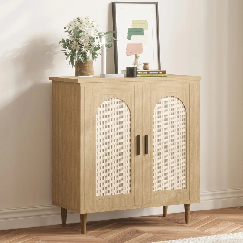 Garvee Sideboard, Rattanfronten, für Wohnzimmer und Esszimmer, Weiß
