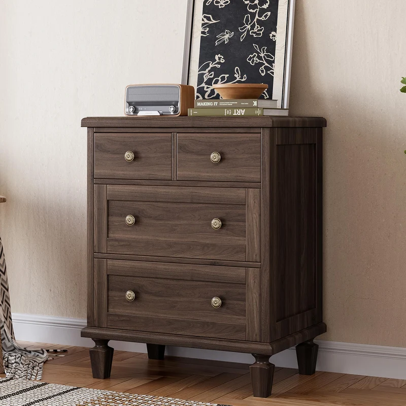 Garvee Kommode mit 4 Schubladen, für Schlafzimmer und Wohnzimmer, Dunkelbraun