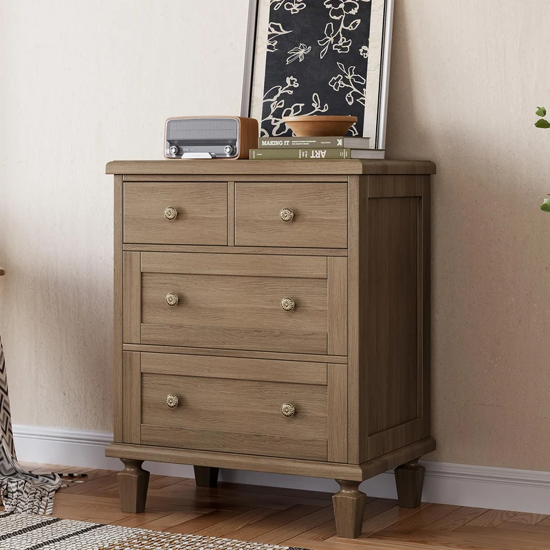 Garvee Kommode mit 4 Schubladen, für Schlafzimmer und Wohnzimmer, Hellbraun
