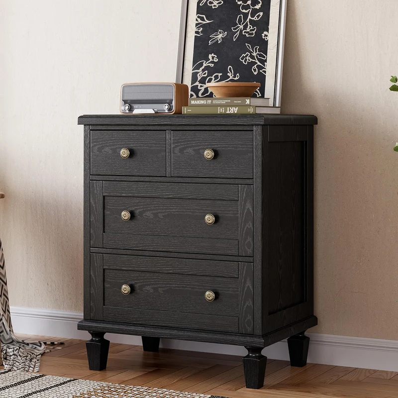 Garvee Kommode mit 4 Schubladen, für Schlafzimmer und Wohnzimmer, Schwarz