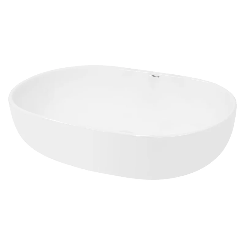 Waschbecken Oval ohne Überlauf 60x42x14,5 cm Weiß aus Keramik LuxeBath